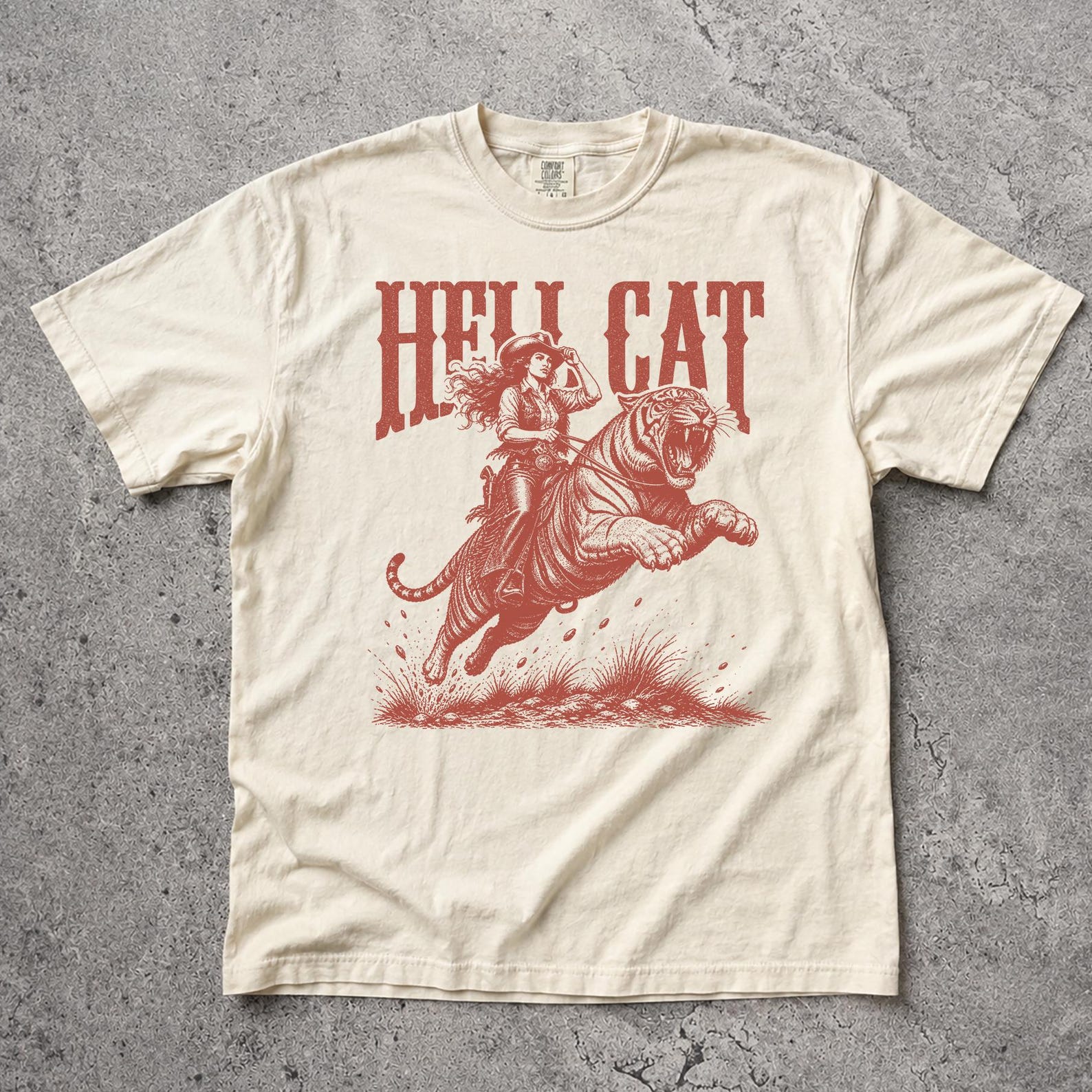 Vintage Hell Cat Shirt, Retro Western Cowgirl Tee, Rodeo Tiger Graphic Shirt, Comfort Colors Country Boho Apparel XL