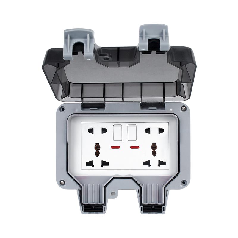 Outdoor Waterproof Dual Five-Hole Socket, Surface Mounted, Rainproof for Bathroom or Courtyard Use