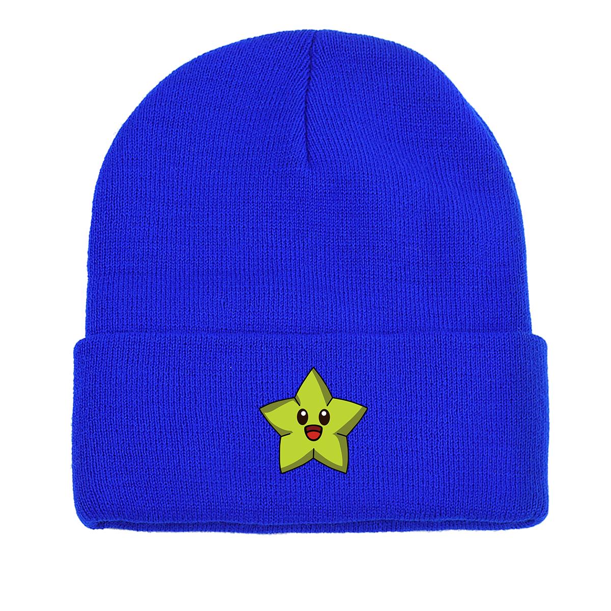 

Carambola Print Knit Cap Beanie, Cartoon Fruit Skullies Beanies Warm Lightweight Trendy Gorro Knitted Hat Beanie as the picture синий