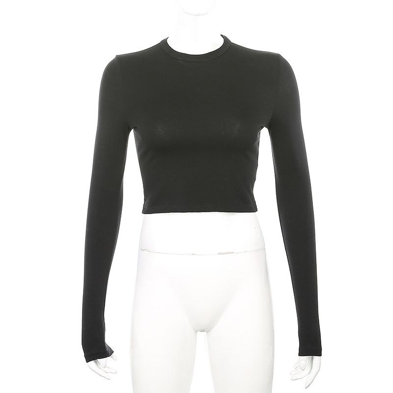 O Neck Solid T Shirt Basic Long Sleeve Women T-shirt Casual Tank Top Slim Female Crop Top Fashion