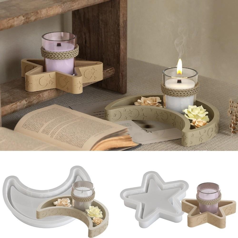 High Temperature Resistance Candlestick Mold Soft Plaster Molds Moon Tray Silicone Mold  Home Decor