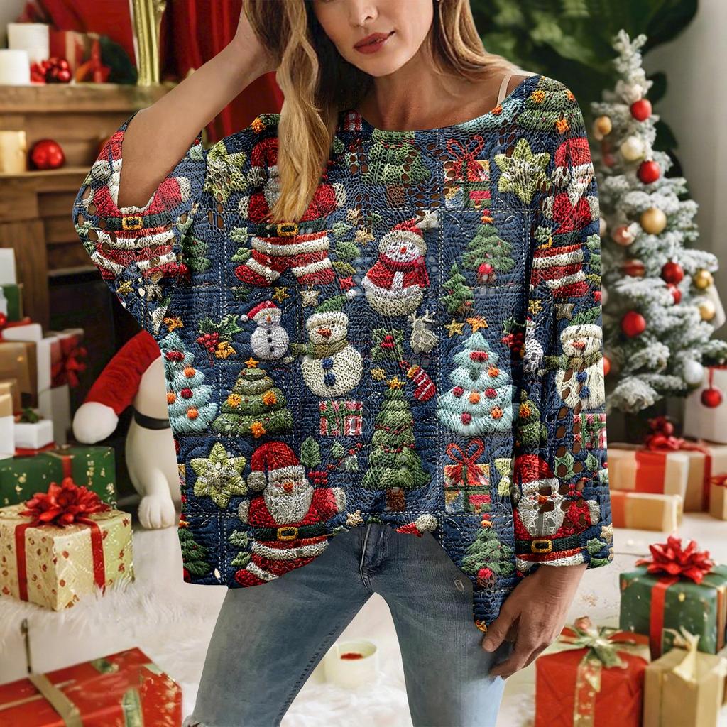 Christmas Crochet Sweater For Women, Christmas Knitted Pullover, Christmas Cozy Fall And Winter Sweater