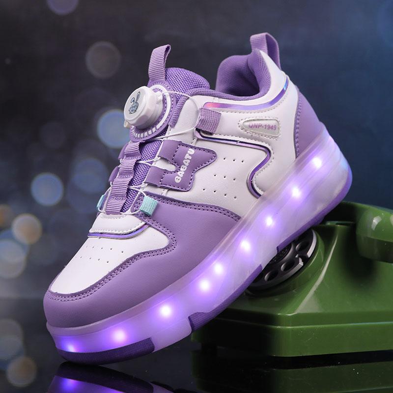 

Kid s Luminous Sneakers Sneakers Led Light Shoes Children s Kids Boys Girls USB Charging Glowing Wheels Parkour Roller Skate Shoes 38 фиолетовый