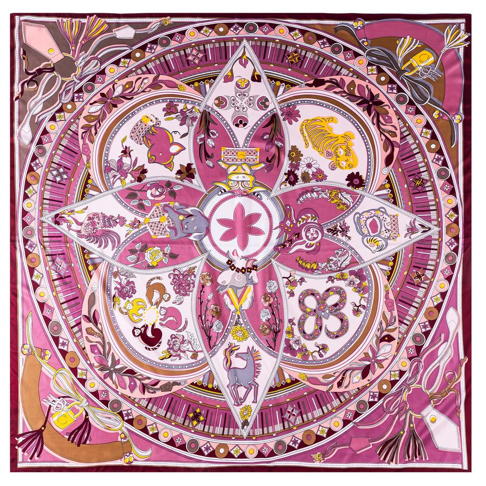Silk Scarf Women Animals Print Stoles Square Scarves Wraps Large Bandana NecKerchief Lady Hijabs Female Silk Foulards 130CM