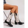 Cizme de damă din piele brodate natural cu toc ascuțit toamnă/iarnă Cizme de cowboy noi Western Vintage pentru exterior