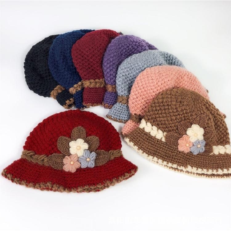 Flower Bucket Hat for Adult Outdoor Sports Wide Brim Autumn Knit Fisherman Hat