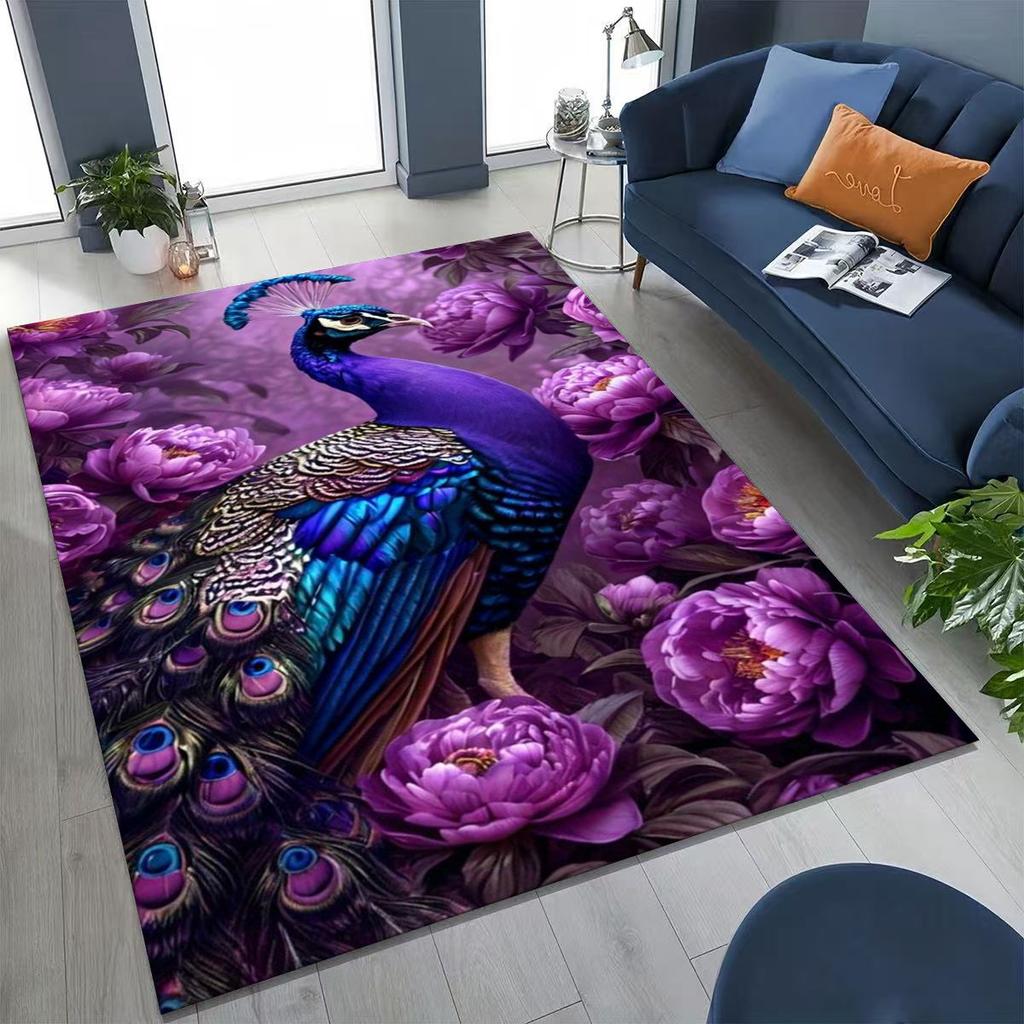 3D Colorful Peacock Romantic Birds Rug for Bedroom Living Room Sofa Home Doormat Decor,Larger Kid Play Non-slip Floor Mat