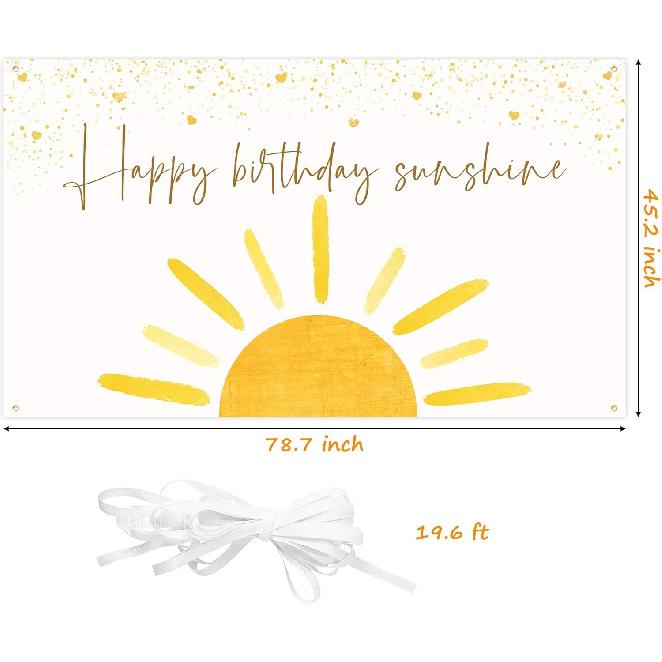 Boho Sun Happy Birthday Sunshine Backdrop Banner First Trip Around the Sun Wall Hanging Decor Muted Sunrise Theme Birthday Party Photography
