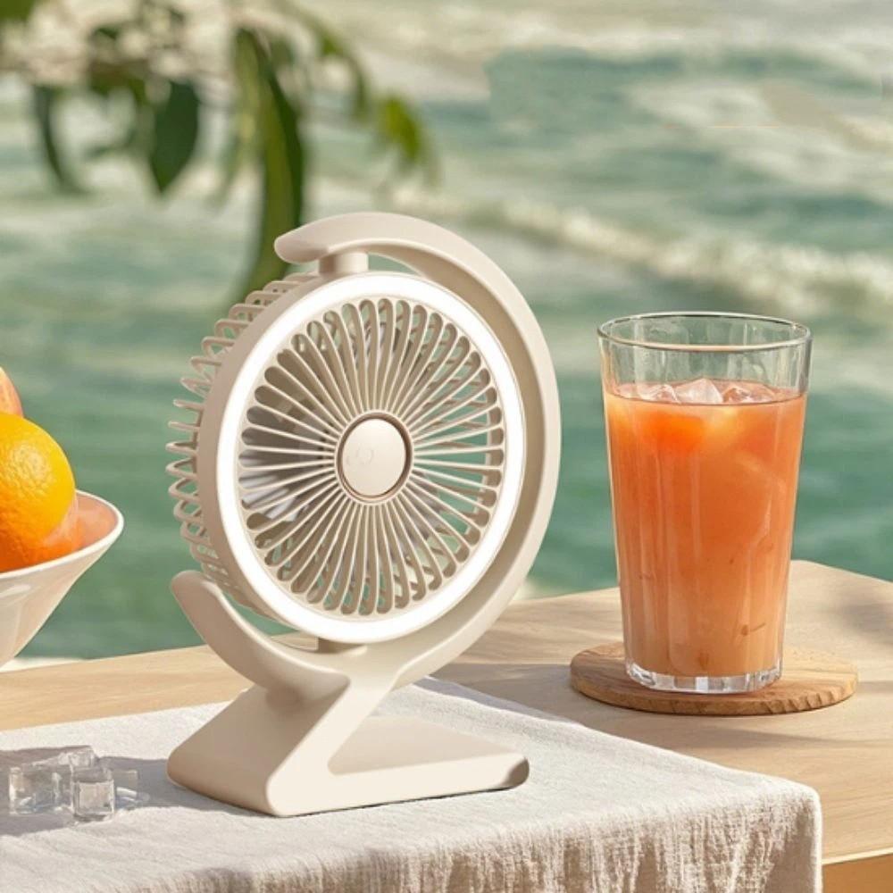 Crescent Shape Mini Desk Fan LED Light Table Cooling Fan Portable Fan Indoor Cooling