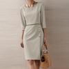 ZANZEA Women Casual Round Neck 3/4 Sleeve Elegant Sheath Dress