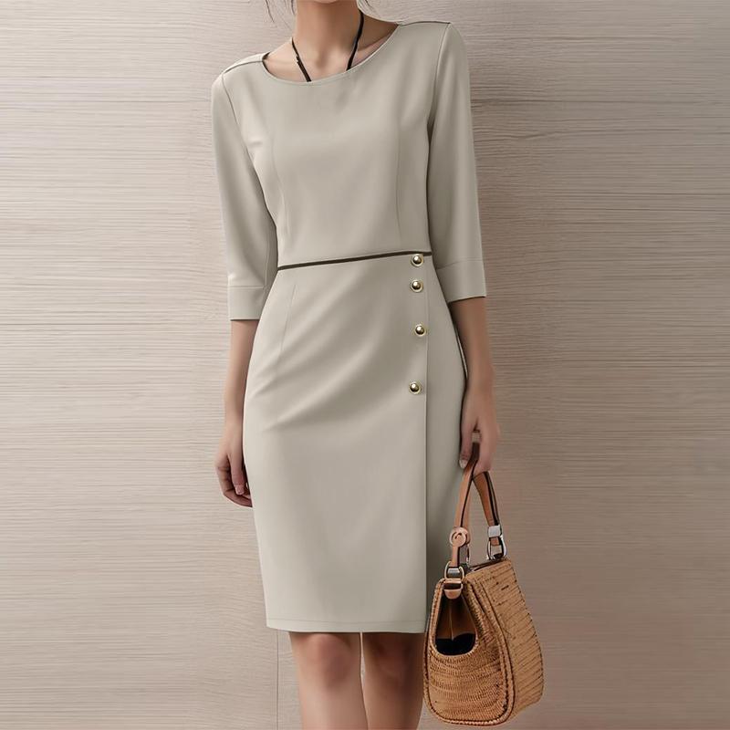 ZANZEA Women Casual Round Neck 3/4 Sleeve Elegant Sheath Dress S