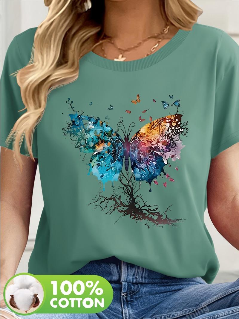 Women s S-Apricot Butterfly Floral T-Shirt XXL разноцветный