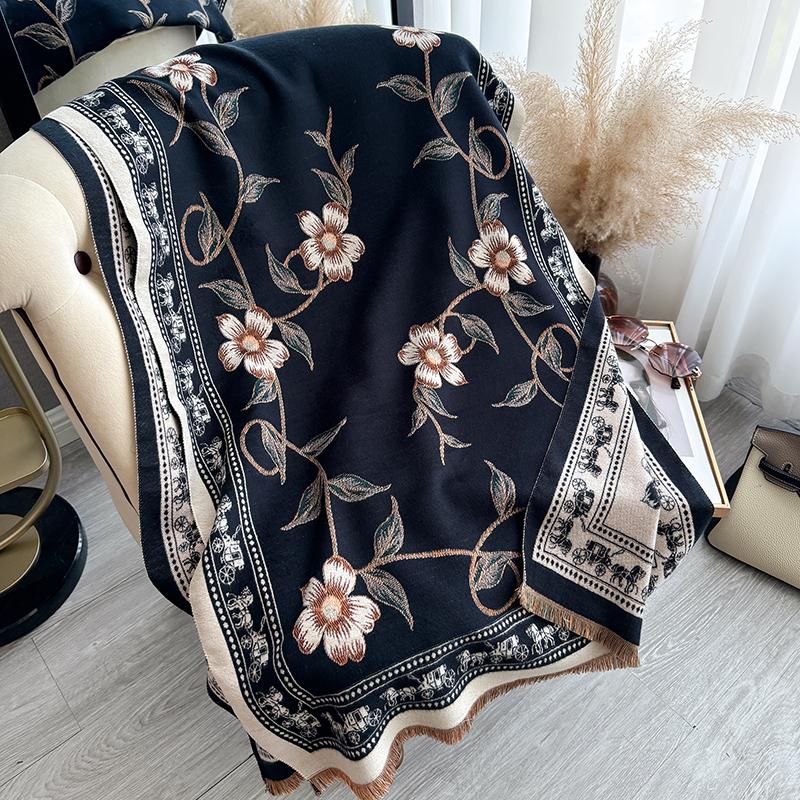 New Women Two-Sided Print Scarf Imitation Cashmere Soft Warm Pashmina Shawl Winter Coldproof Windproof Blanket Scarf