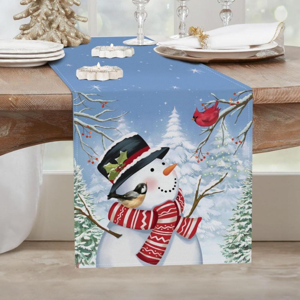 Christmas Snowflake Table Runner Durable Linen Dining Tablecloth Stain Resistant Holiday Decor