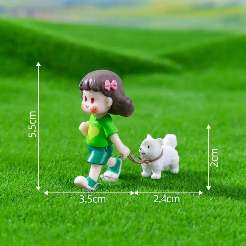 1Pc Fairy Garden Dog-Leading Girl Doll Figures Micro Landscape Valentine's Day Gift PVC Crafts Fairy Garden Decor Home Ornament