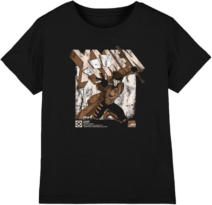 Marvel Unisex Kinder Marvel Xmen Gambit Info Kids T Shirt, Black T-Shirt (1er Pack) 100