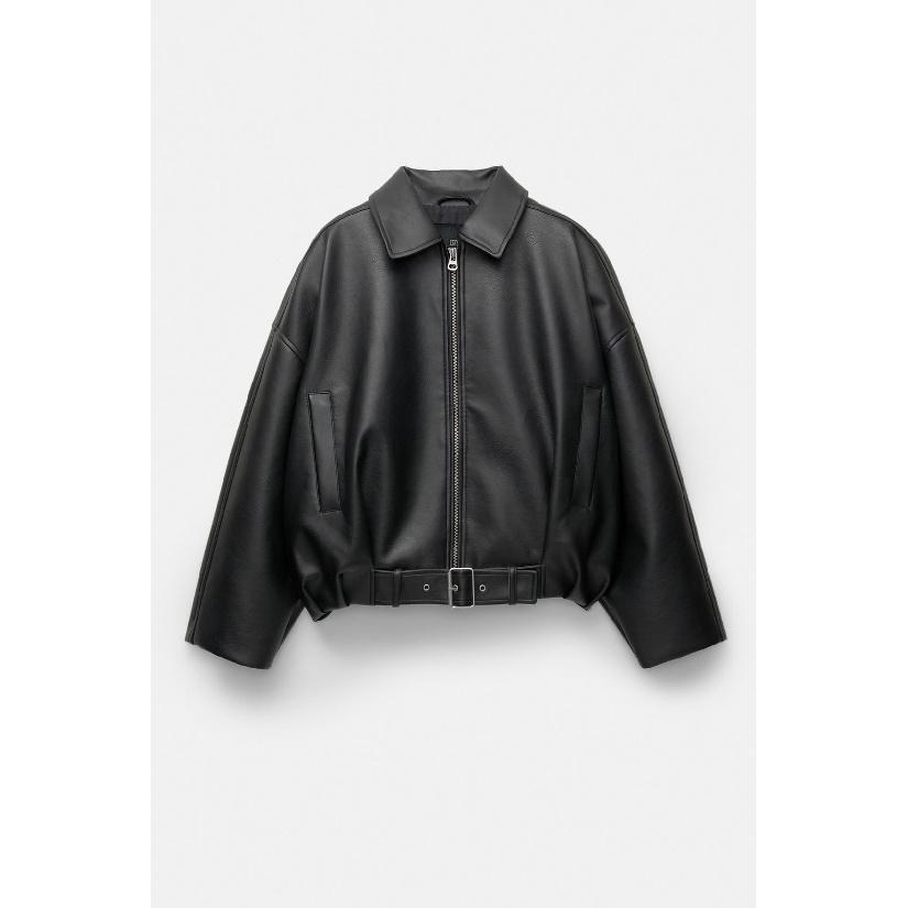 Women's Autumn Winter Retro Loose Pu Leather Coat, Bomber Jacket Casual Artificial Leather Top, Street Style Zipper Riding Coat