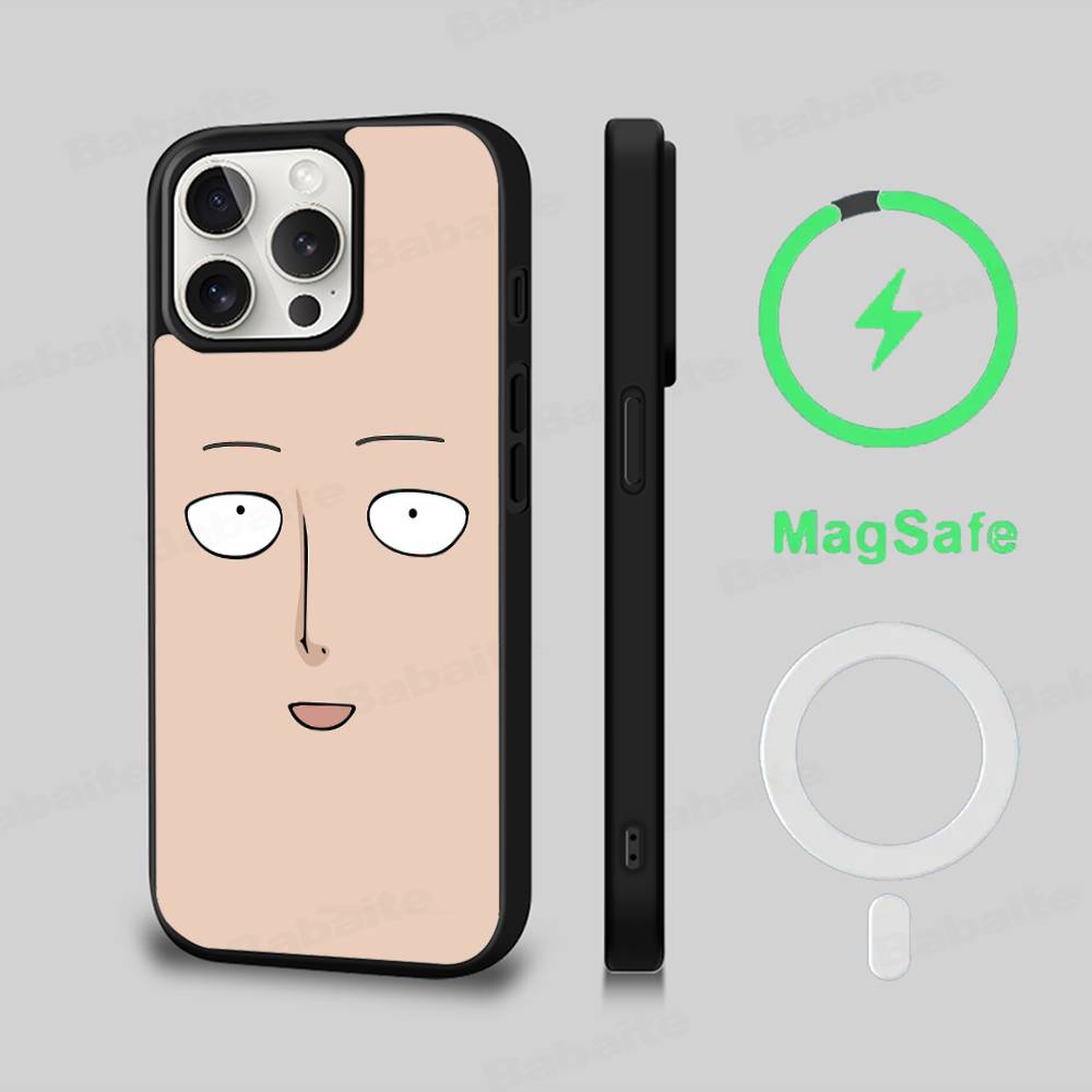 One P-Punch Man Saitama Phone Case Magnetic Case For IPhone 16 14 13 12 11 15 Pro Max Plus For Magsafe Wireless Charge Cover