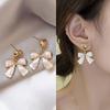 French White Earrings, Sweet Bow Love Earrings Ins Design Retro Light Luxury High-end Stud Earrings