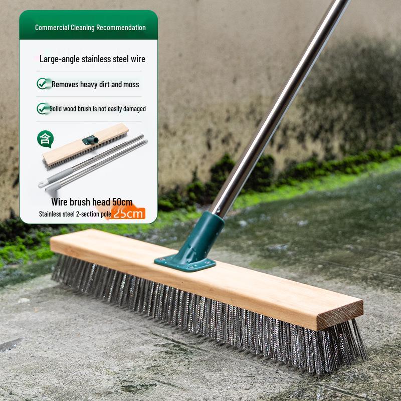 Long-Handled Steel Wire Brush: Floor Scrubber & Rust Remover