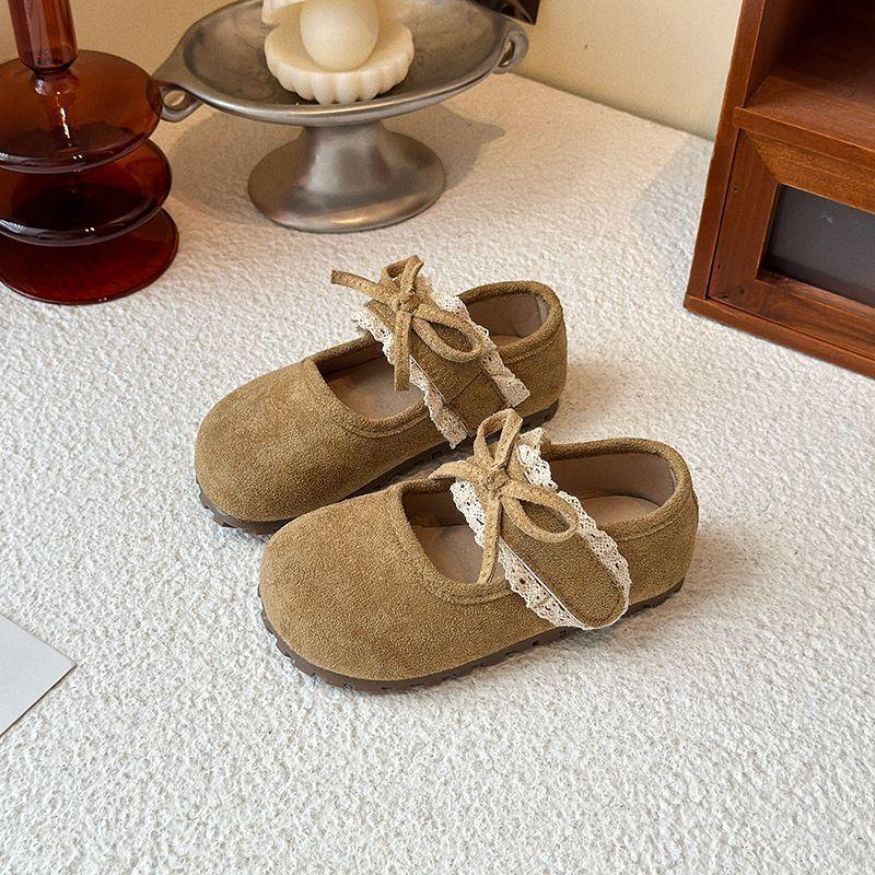 Children's 2025 Spring and Autumn Low Heel Single Shoes Girls' Fashion Academy Versatile Style Solid Color Lace Edge Non-slip Soft Sole Women's