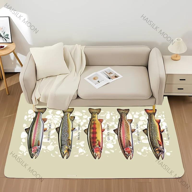 1pc Brown Trout Print Large Area Carpet! Bedroom Living Room Office Non-Slip Four Seasons Available Rug Multi-Sizes Fast Arrival
