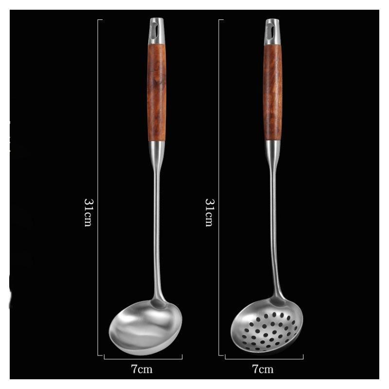Mini Szpatułka Łyżka ze Stali Nierdzewnej z Rękojeścią z Drewna Różanego – Antypoślizgowe Przybory Kuchenne