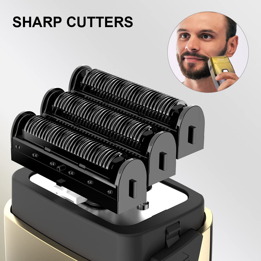 Hatteker Triple Blade Foil Electric Razor for Closed Bald Waterproof Wet Gold Men, Head, & Dry, Cordless,