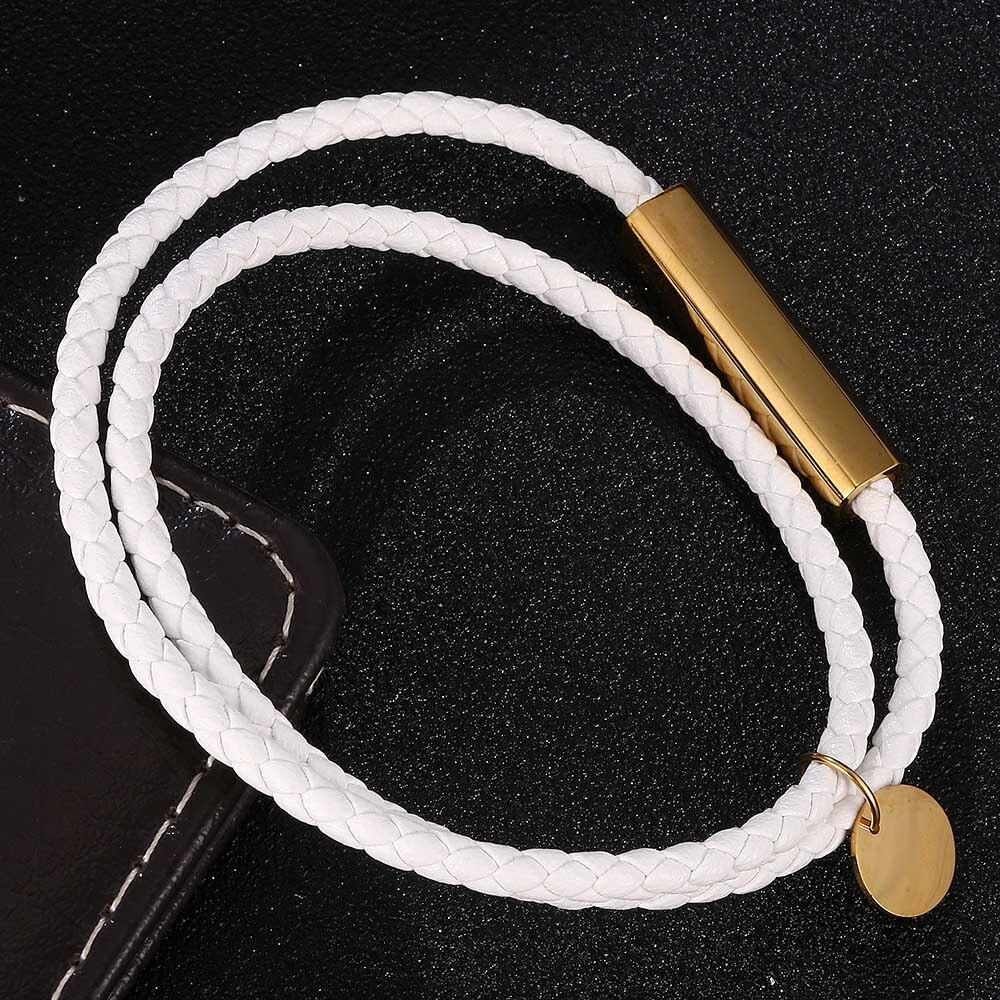 Modische weiße Lederarmbänder für Männer, Edelstahl, mehrlagige geflochtene Seilarmbänder für Männer und Frauen, Schmuck