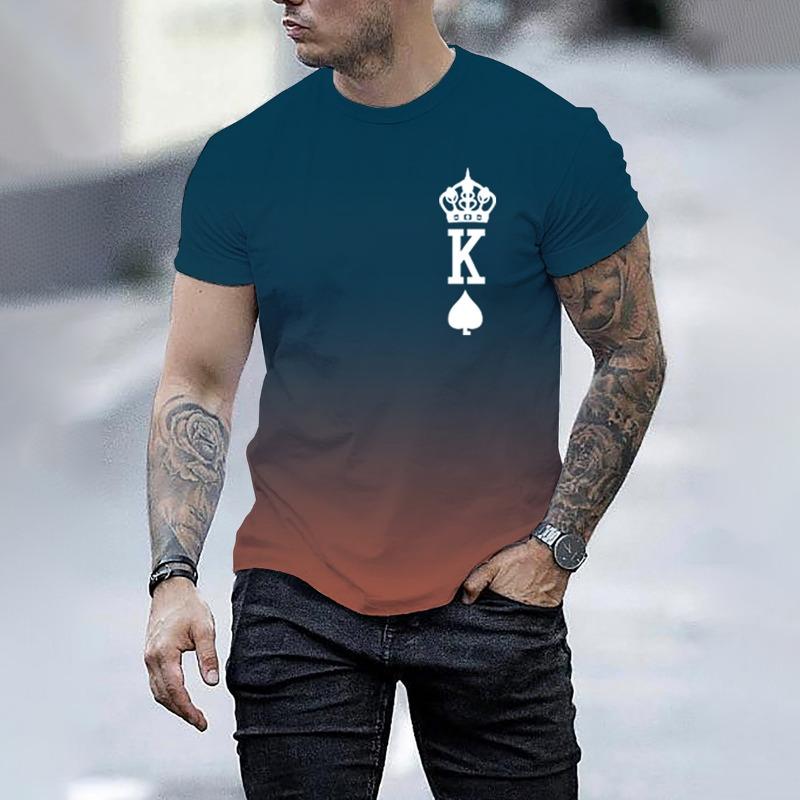 Herren Sommer 3D Digital bedrucktes einfaches Farbverlaufs-Rundhals-Kurzarm-T-Shirt