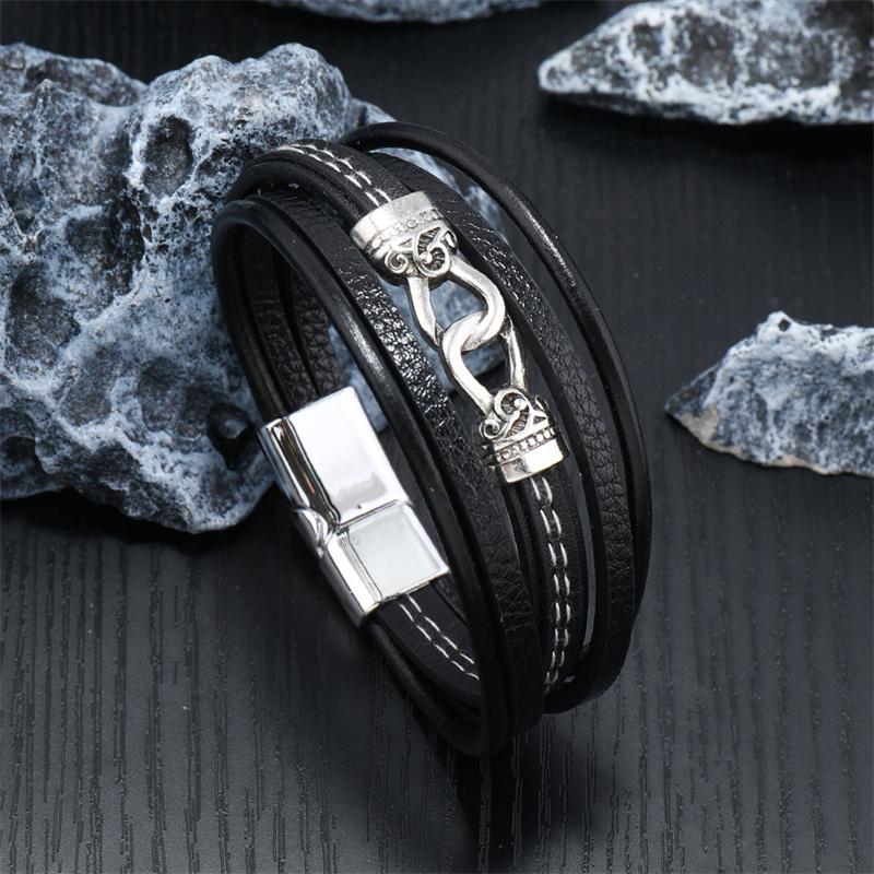

Classic Men s Leather Bracelet New Style Hand-woven Multi-layer Combination Accessory Fashion Man Jewelry Wholesale 21cm