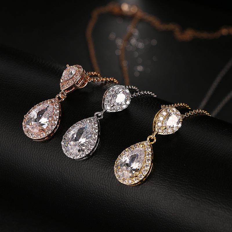 Retro Luxury Water Drop Pendant Necklace with Zircon Inlay - Classic Versatile Design