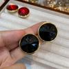 Round Burgundy Earrings Women'S French Exquisite Earrings Style Versatile Internet Celebrity Same Ear