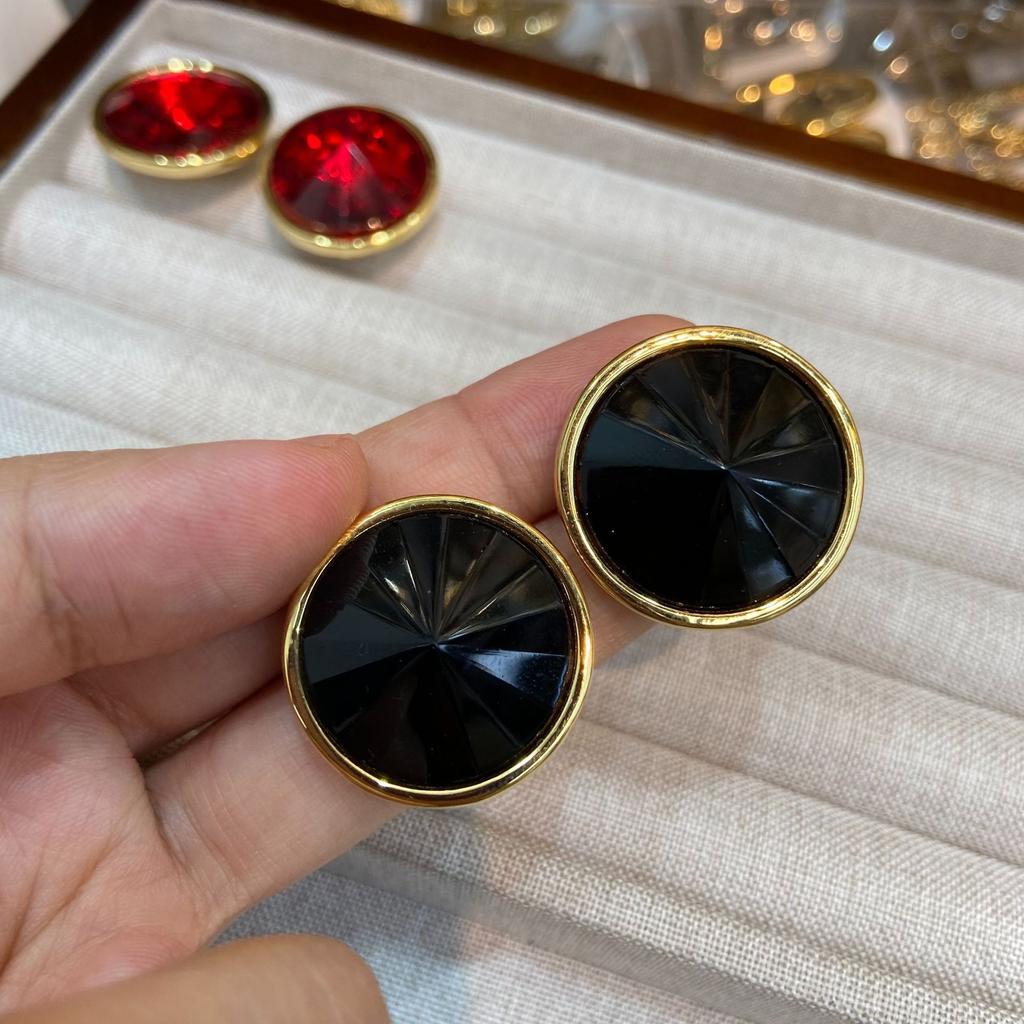 Round Burgundy Earrings Women'S French Exquisite Earrings Style Versatile Internet Celebrity Same Ear
