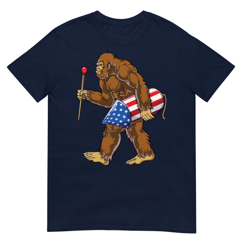 Bigfoot Fireworks 4th Of July Unisex Sasquatch American Flag Us Tshirt S