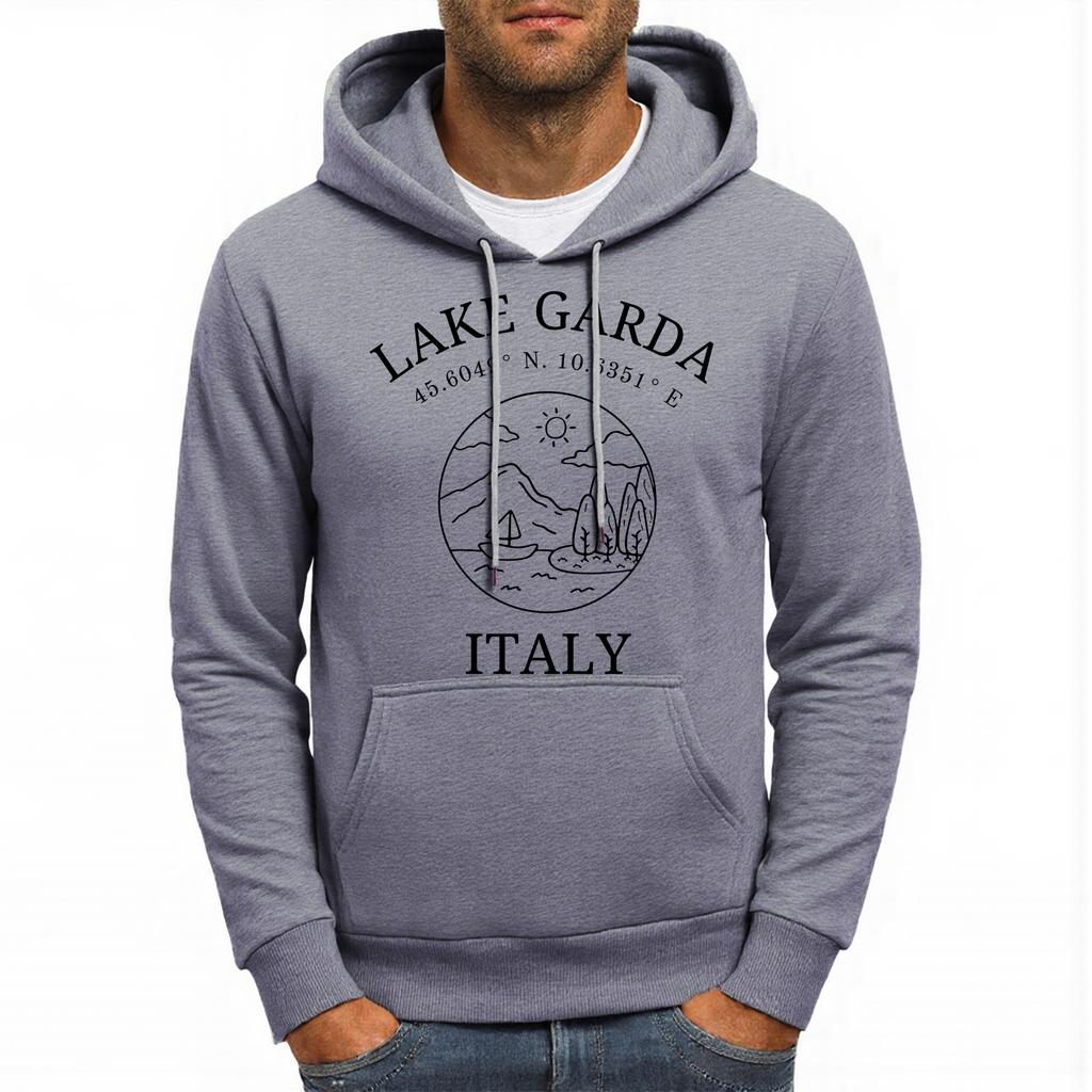 Lake Garda Italy Letter Printing Men Hoodies Fleece Casual Hoody Multicolor Loose Streetwear All-Match Pocket Man Pullovers