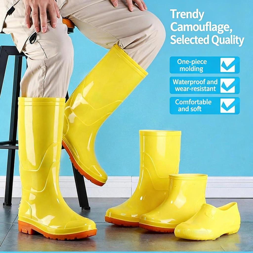 Warm Rain Boots Yellow Boots Tall Tube Pure White Non-slip Sanitary Water Boots Beef Tendon Wear-resistant
