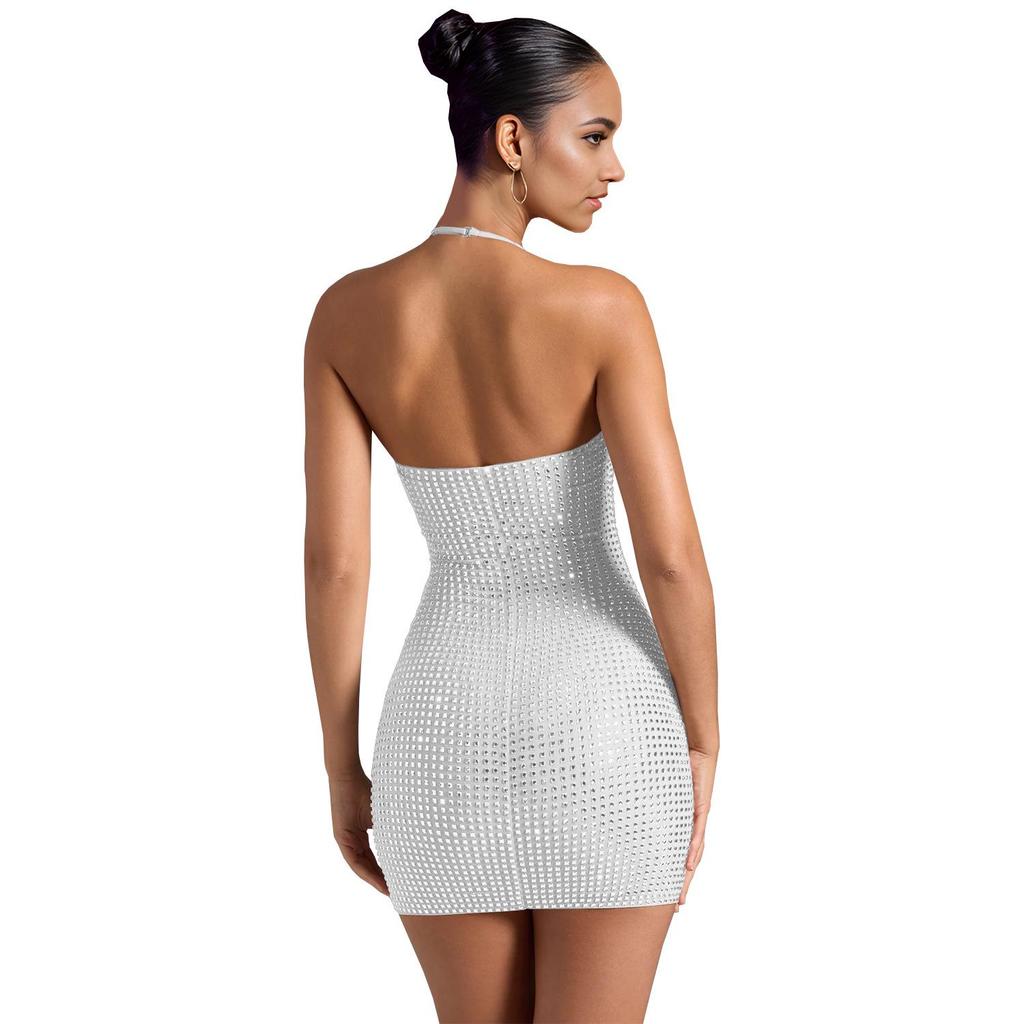 C7179 European & American Fashion Sexy Halter Rhinestone Bodycon Pencil Dress for Women