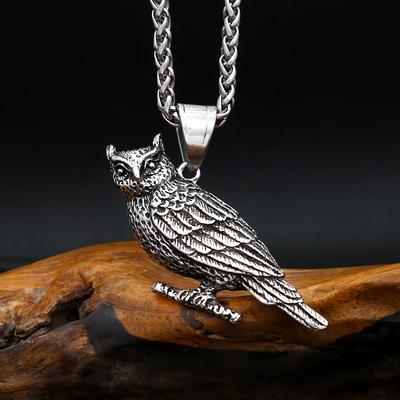 Viking Vintage Nordic Owl Necklace Stainless Steel Animal Amulet Pendant For Men Women Unique Jewelry Gifts Dropshipping