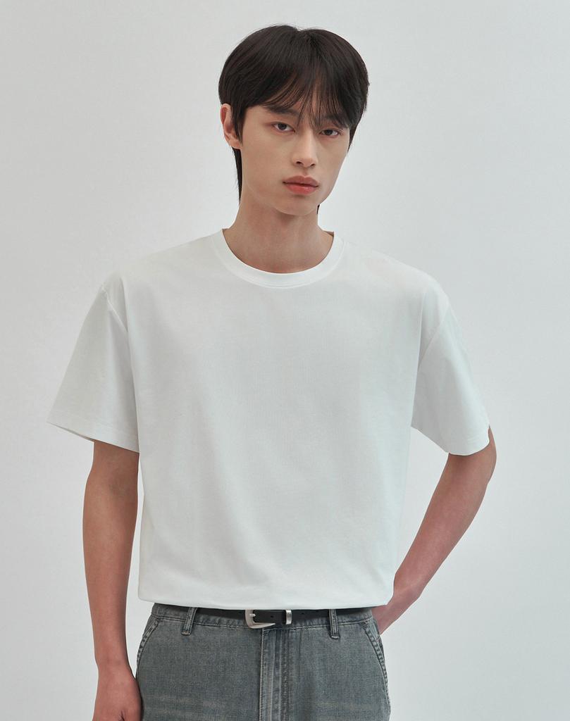 WORK ON BODY OFF (Nipple Cover) Airbit Cooling Solid Semi-Overfit Short Sleeve T-Shirt [White]