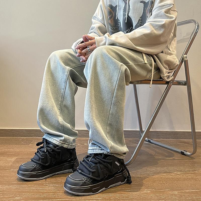 Plus Velvet Pánské zimní Y2K tlusté džíny džínové kalhoty se stahovací šňůrkou Vintage džíny pro muže streetwear Harajuku korejské zimní oblečení