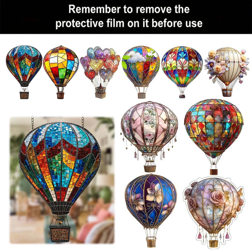 Hot Air Balloon Sun Catcher Colorful Stained Hangable Ornament Lantern Pendant for Outdoor Garden Terrace Yard Balcony Patio