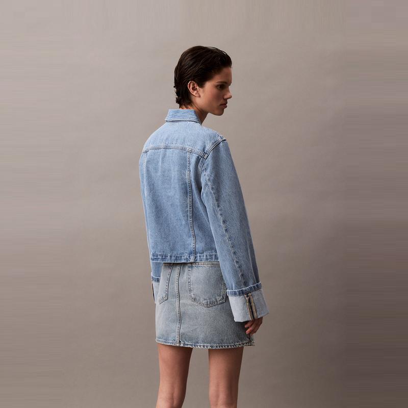 Calvin Klein Trendy Rolled Cuff Cotton Denim Jacket Women Jackets Light-Blue 44B742G