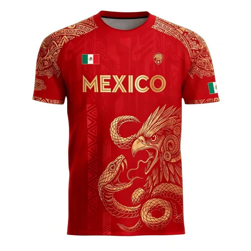 Mexican Flag Printed Men's T-shirt Funny 3D Eagle Pattern Short Sleeve Tees Outdoor Football Sports Casual Fashion O-neck Tops