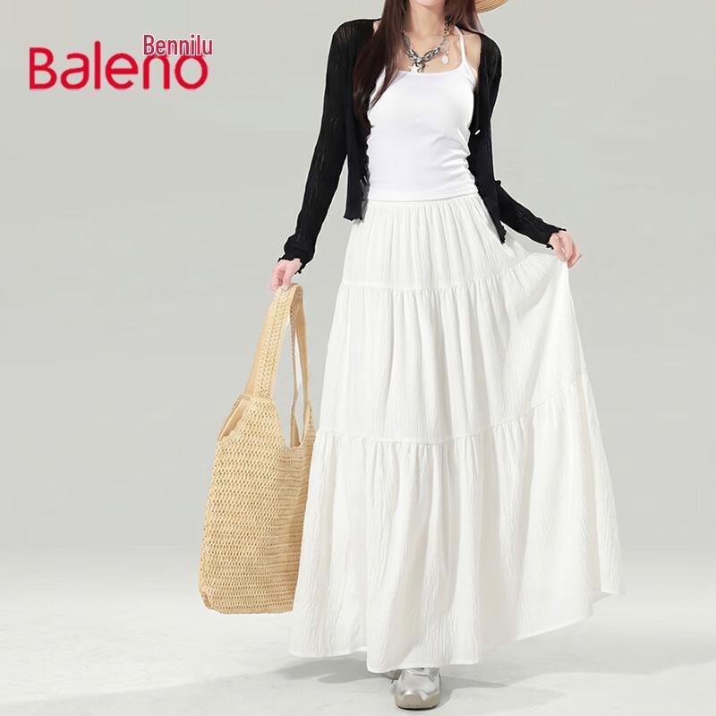 Baleno Women s High-Waist A-Line Tiered Skirt One Size белый
