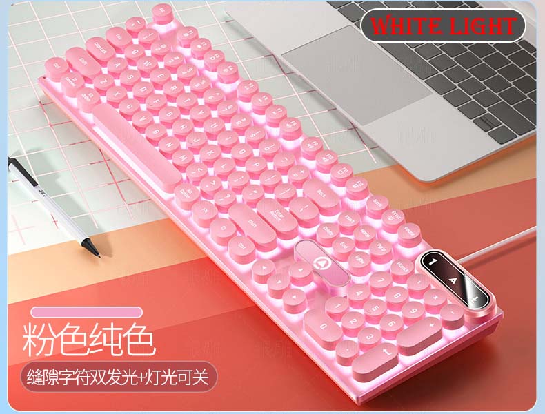 K500 Rosa Tastatur Gemischte Farbe Weiß Rosa Tastenkappen 104 Tasten Kabelgebundene Gaming-Tastatur für Laptop PC