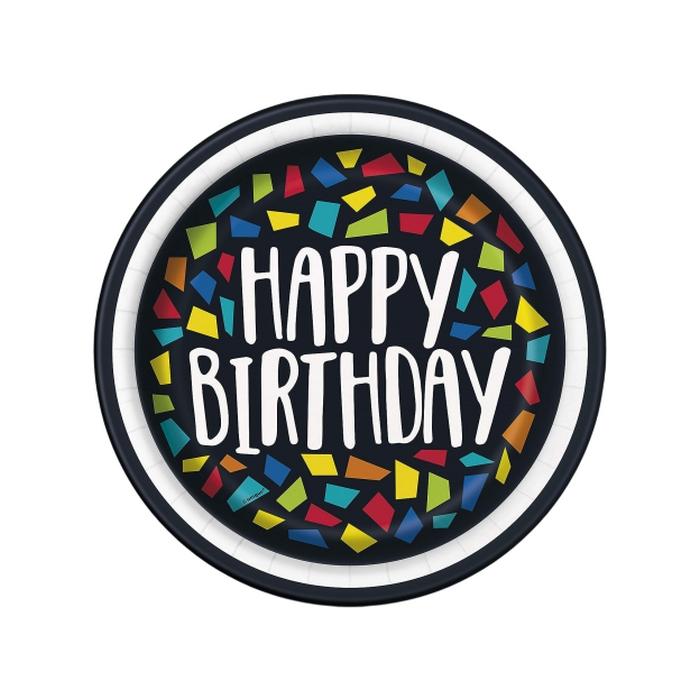 Unique Party Paper Mosaic Happy Birthday Party Plates (Pack of 8)