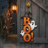 Gift for Halloween Lovers Boo Ghost Sign, Wooden Door Hanger Cute Indoor Outdoor Ornament Witch Hat Hanging Sign Front Wall Decor