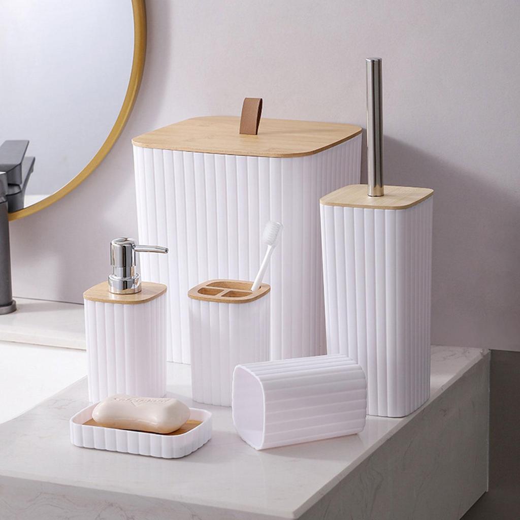 6 Pieces Bathroom Accessory Set Toilet Brush Decorative Sturdy Modern Toothbrush Holder Lotion