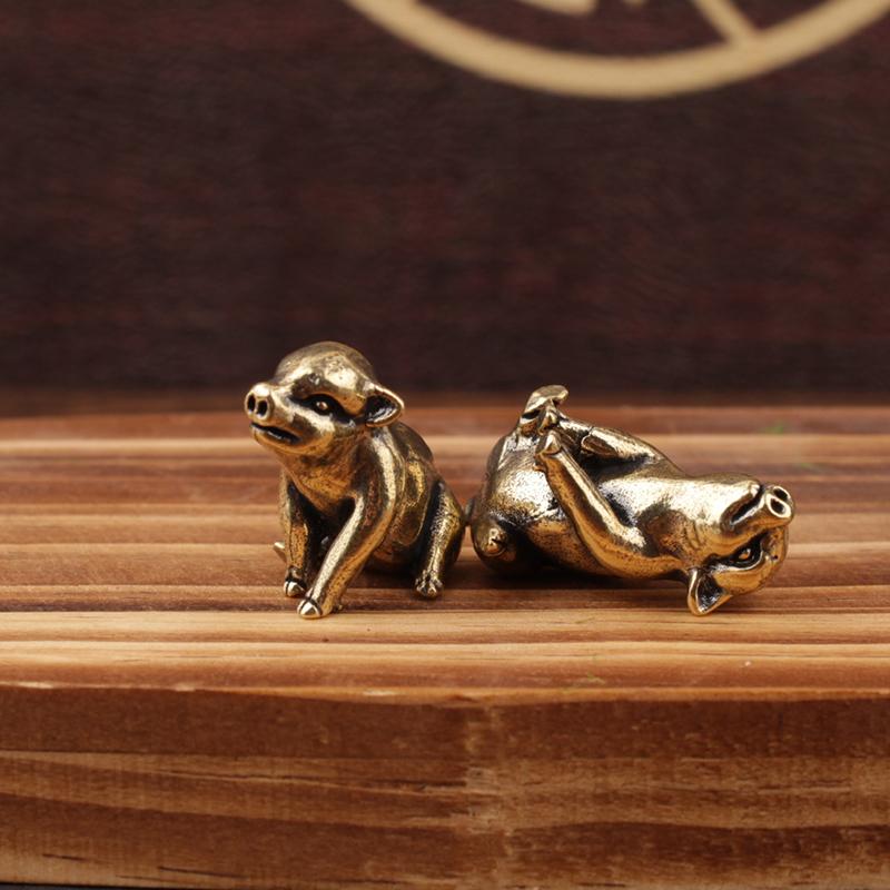 1/2Pcs Vintage Brass Pig Statue Figurine For Wealth Luck For Home Office Desk Decor Unique Ornaments Gift